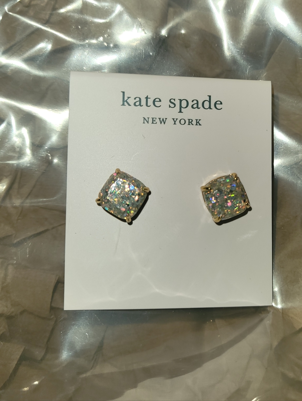 Kate Spade Gold Tone Glitter Post Earrings With Tag 2.6g